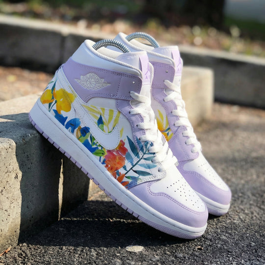 Custom Air Jordan 1 Lavender Floral Design