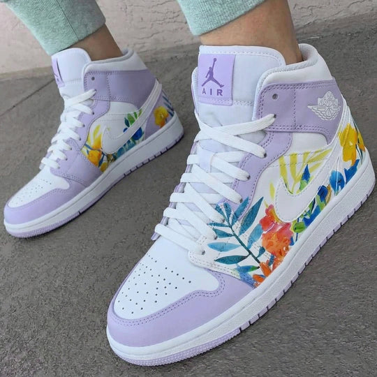 Custom Air Jordan 1 Lavender Floral Design