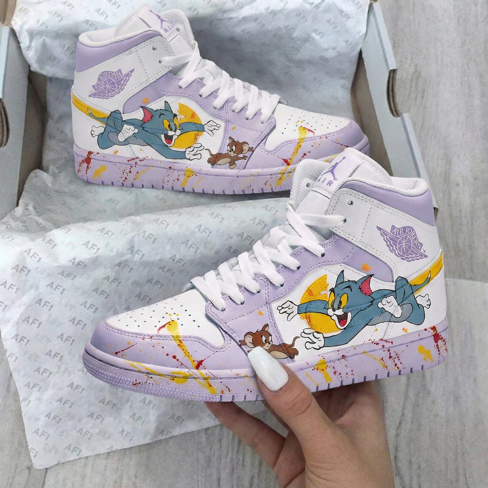 Custom Air Jordan 1 Lavender White Tom And Jerry Design