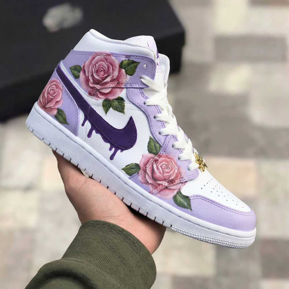 Custom Air Jordan 1 Lilac Pink Rose Design