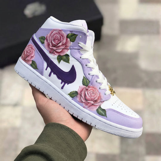 Custom Air Jordan 1 Lilac Pink Rose Design