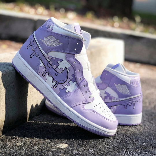 Custom Air Jordan 1 Lilac White Puzzle Design