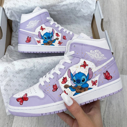 Custom Air Jordan 1 Lilac White Stitch and Butterflies