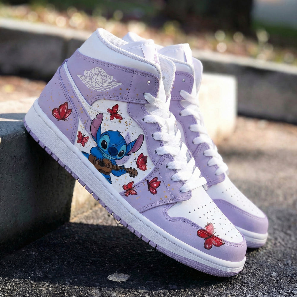Custom Air Jordan 1 Lilac White Stitch and Butterflies