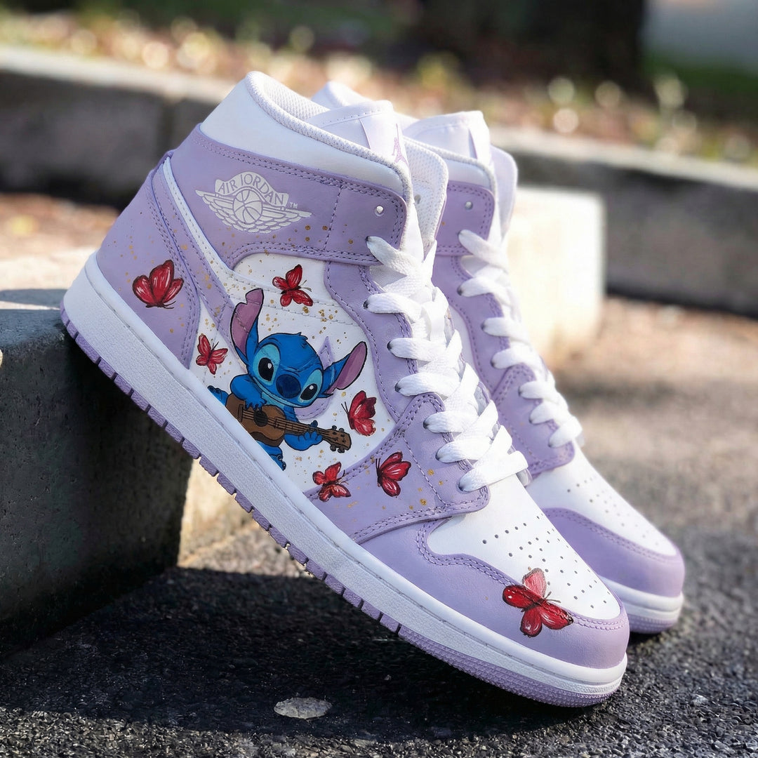 Custom Air Jordan 1 Lilac White Stitch and Butterflies