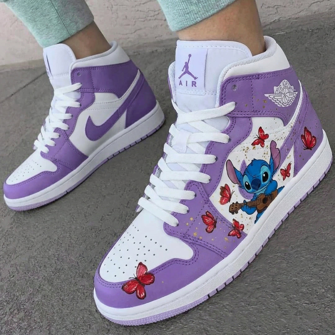 Custom Air Jordan 1 Lilac White Stitch and Butterflies