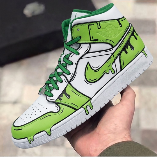 Custom Air Jordan 1 Lime Green Black Cartoon Drip