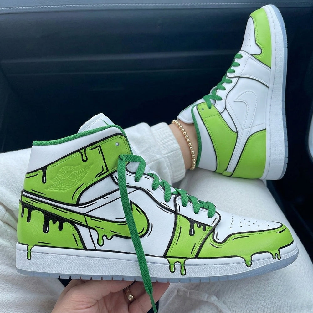 Custom Air Jordan 1 Lime Green Black Cartoon Drip