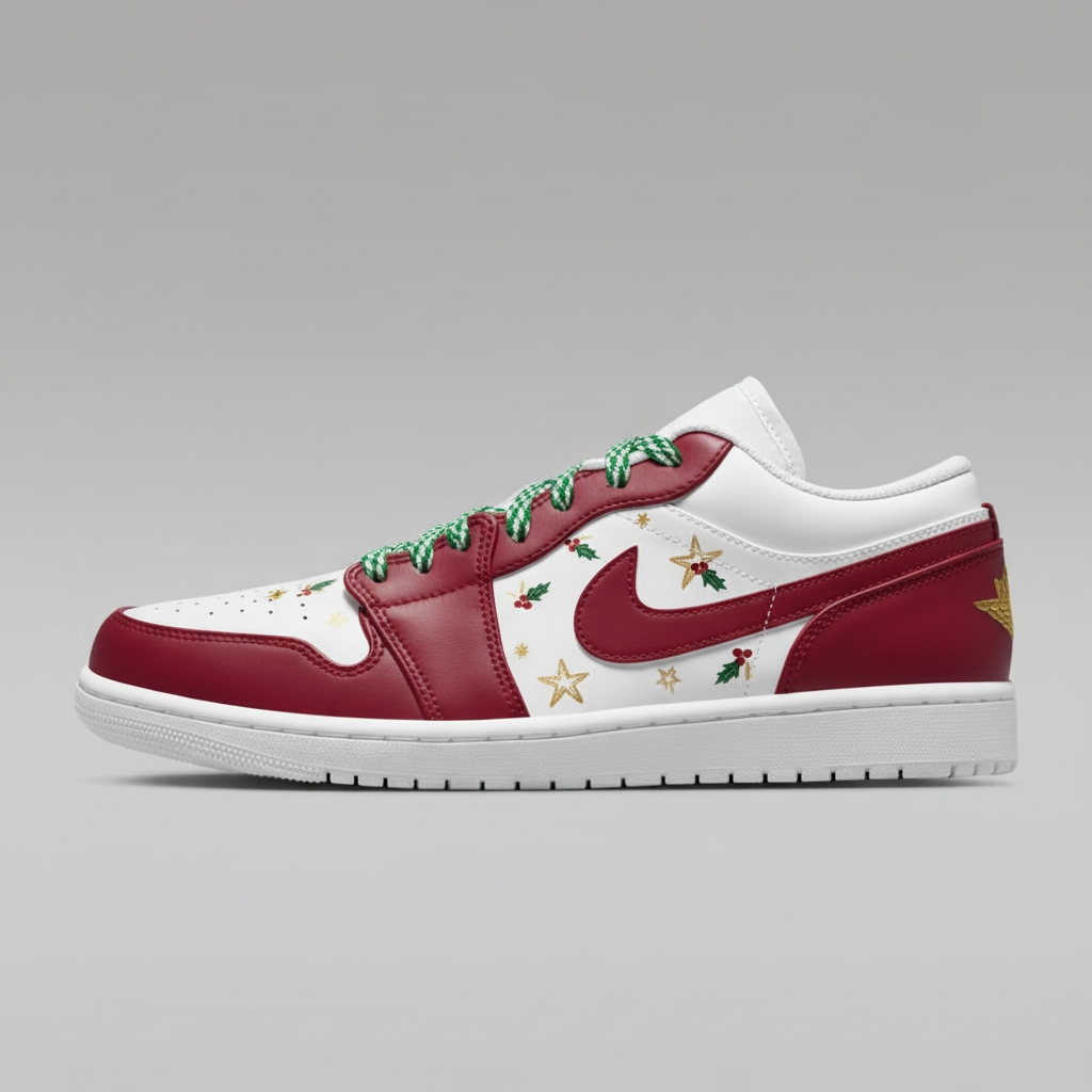 Custom Air Jordan 1 Maroon White Christmas Pattern