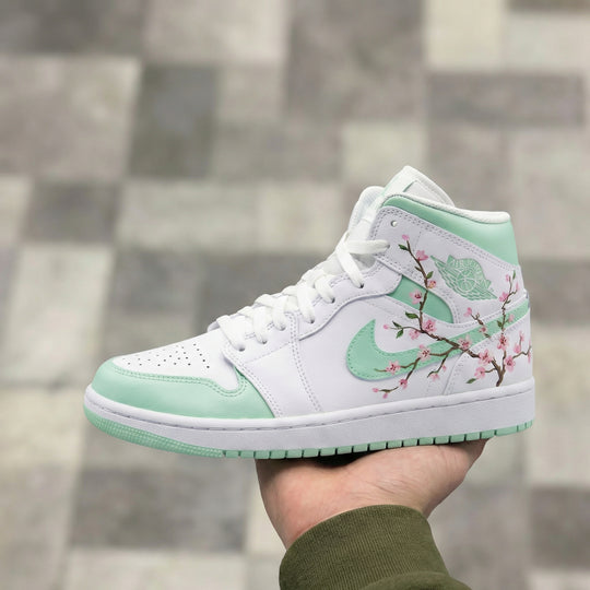 Custom Air Jordan 1 Mint Cherry Blossom Branches