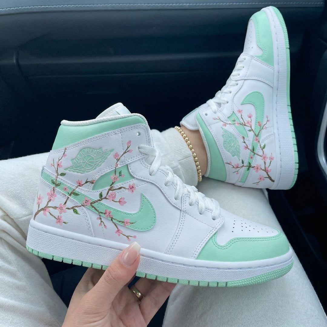 Custom Air Jordan 1 Mint Cherry Blossom Branches