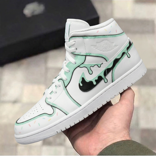 Custom Air Jordan 1 Mint Green Black Drip Sprinkles