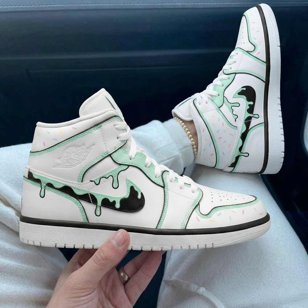 Custom Air Jordan 1 Mint Green Black Drip Sprinkles