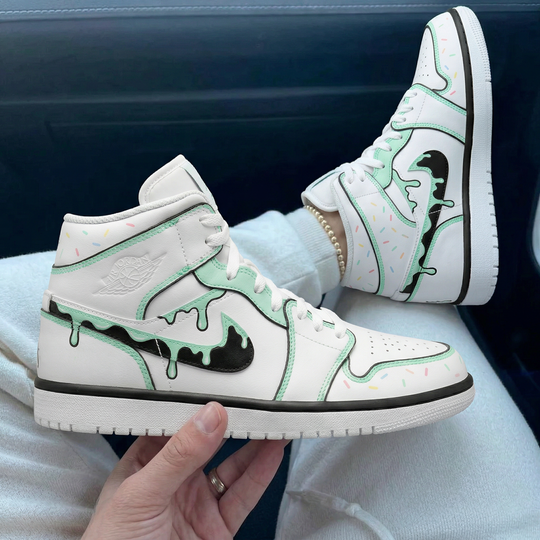 Custom Air Jordan 1 Mint Green Black Drip Sprinkles