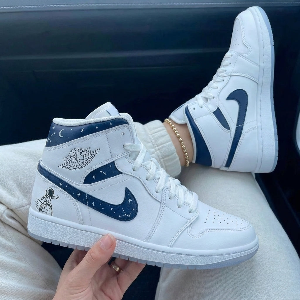 Custom Air Jordan 1 Navy Blue Space Astronaut Constellation
