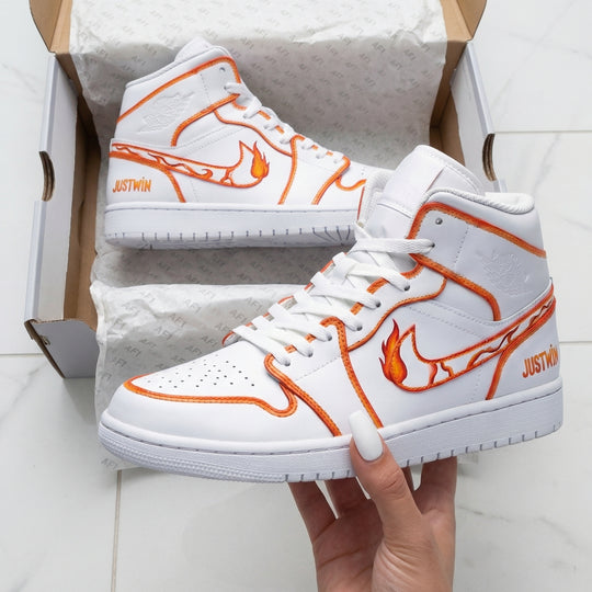 Custom Air Jordan 1 Orange Flame Design