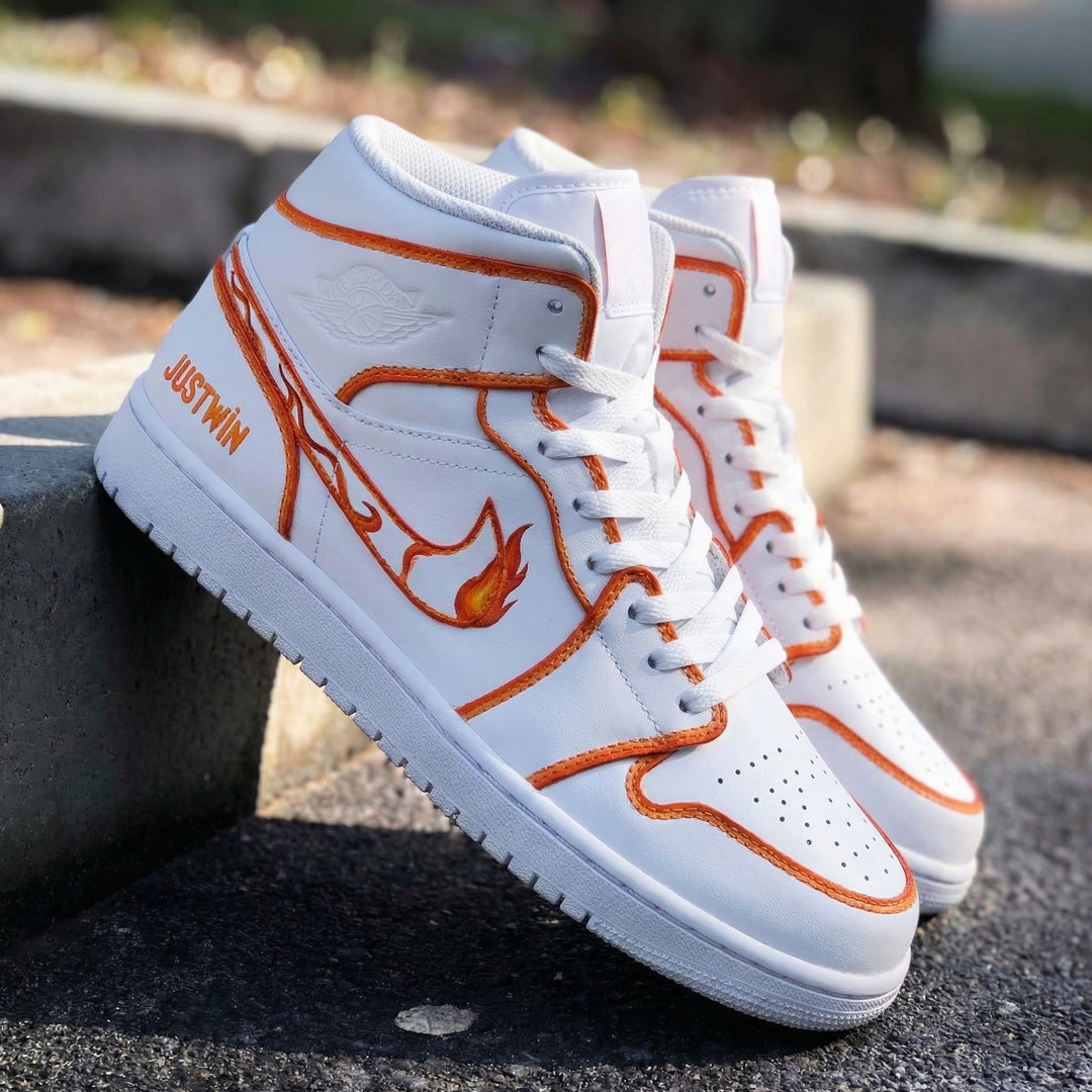 Custom Air Jordan 1 Orange Flame Design