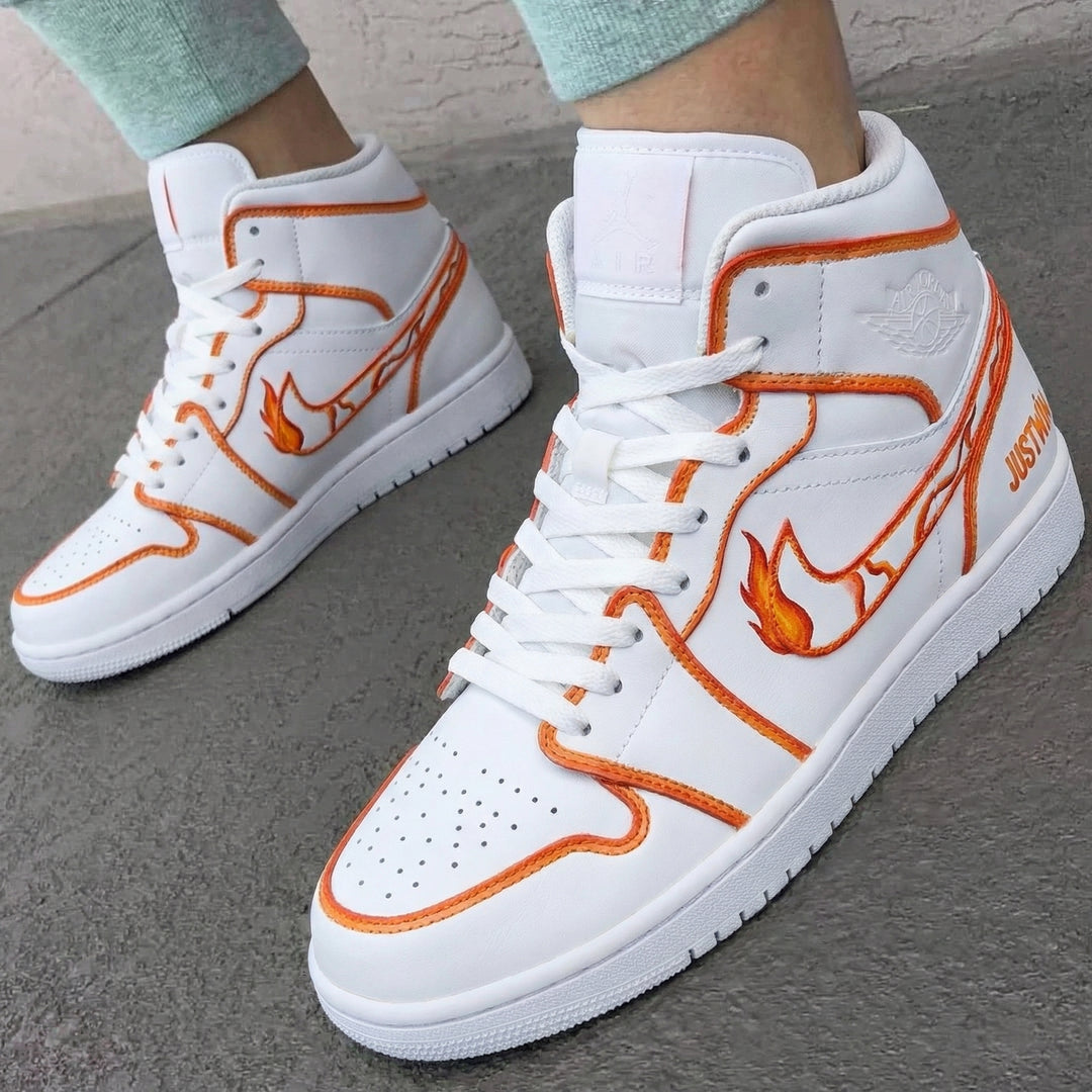 Custom Air Jordan 1 Orange Flame Design