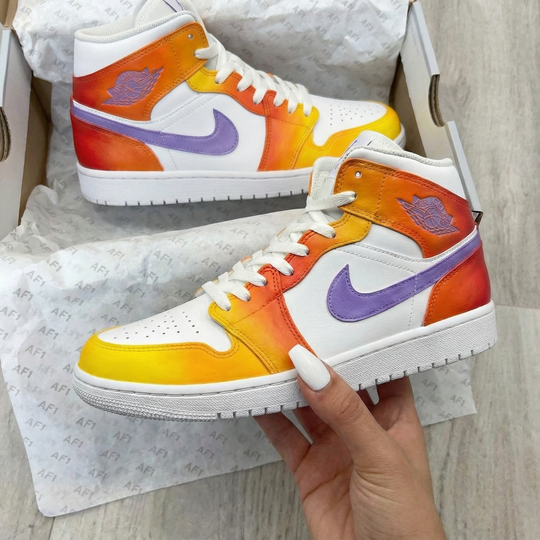 Custom Air Jordan 1 Orange Purple Ombre Design