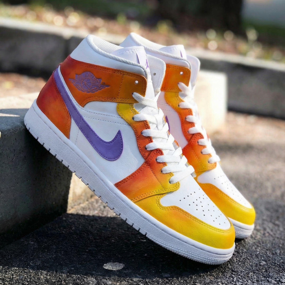 Custom Air Jordan 1 Orange Purple Ombre Design