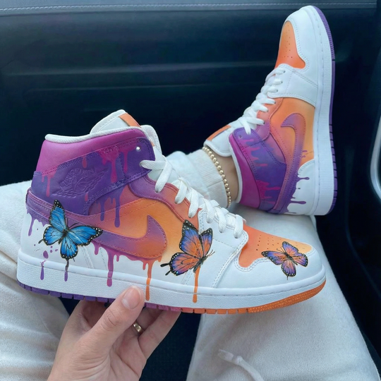 Custom Air Jordan 1 Orange Purple with Butterflies
