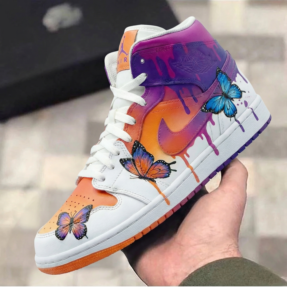 Custom Air Jordan 1 Orange Purple with Butterflies
