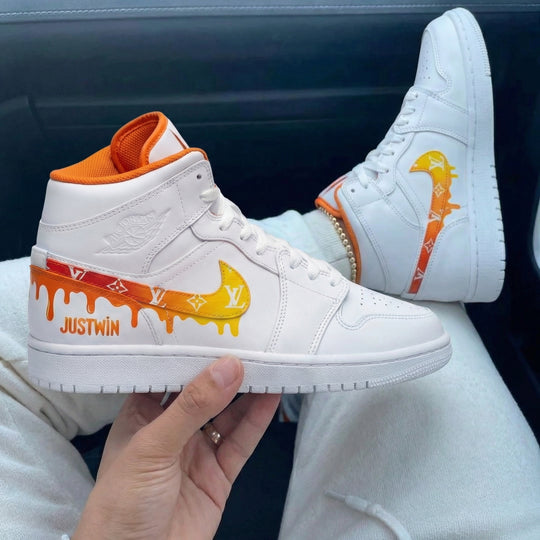 Custom Air Jordan 1 Orange Yellow with LV Drip Design