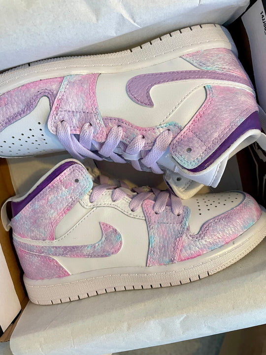 Custom Air Jordan 1 Pink And Purple Tie - Dye