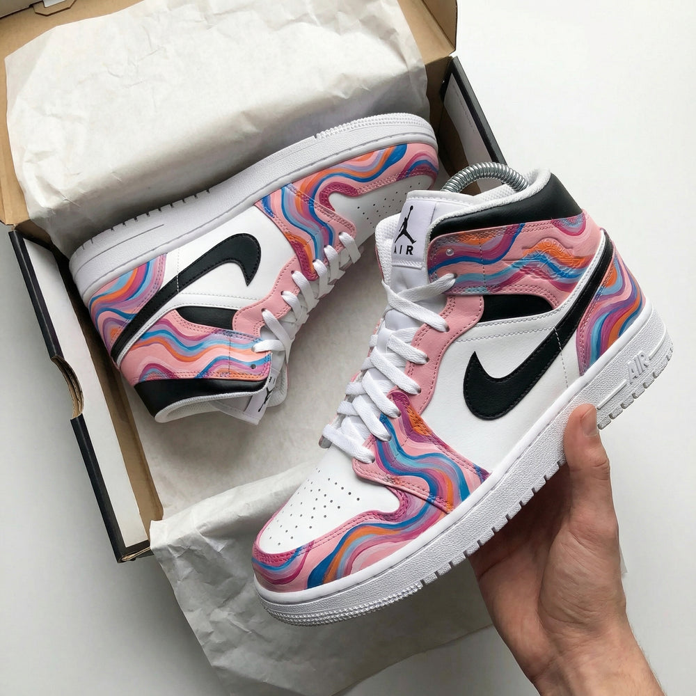 Custom Air Jordan 1 Pink Multicolor Wave Pattern