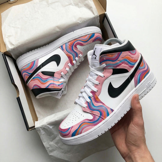 Custom Air Jordan 1 Pink Multicolor Wave Pattern