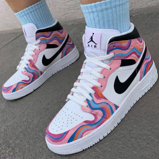 Custom Air Jordan 1 Pink Multicolor Wave Pattern