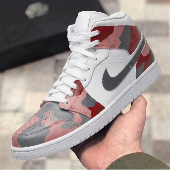 Custom Air Jordan 1 Pink Red Gray Camo