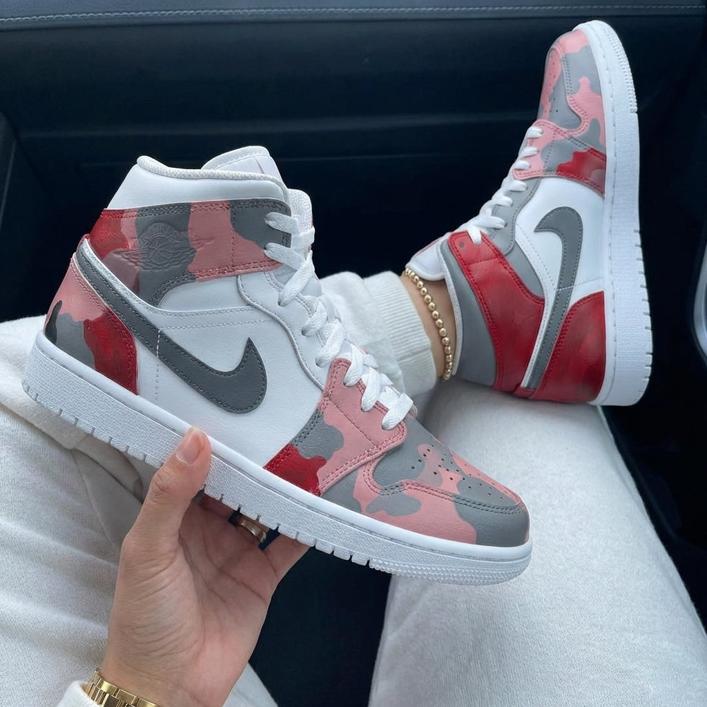 Custom Air Jordan 1 Pink Red Gray Camo