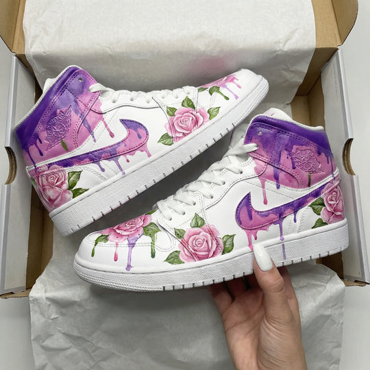 Custom Air Jordan 1 Purple Baby Pink Rose Design