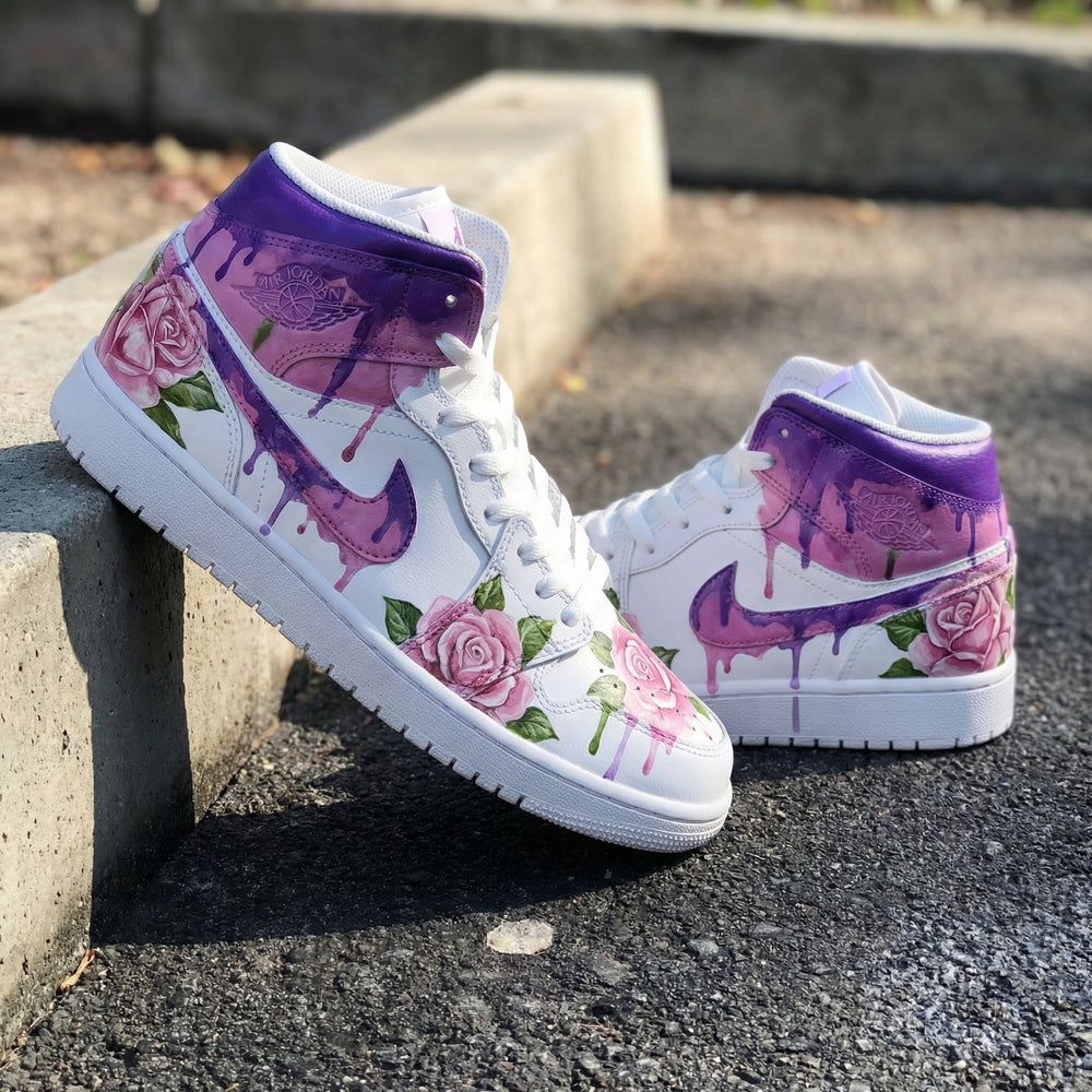 Custom Air Jordan 1 Purple Baby Pink Rose Design