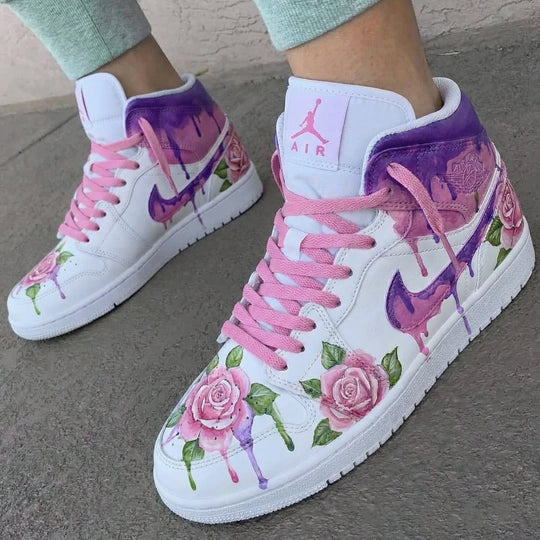 Custom Air Jordan 1 Purple Baby Pink Rose Design