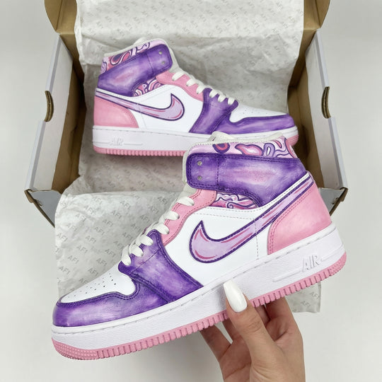 Custom Air Jordan 1 Purple Baby Pink Swirl Pattern