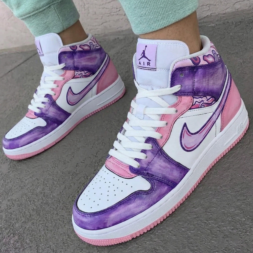 Custom Air Jordan 1 Purple Baby Pink Swirl Pattern