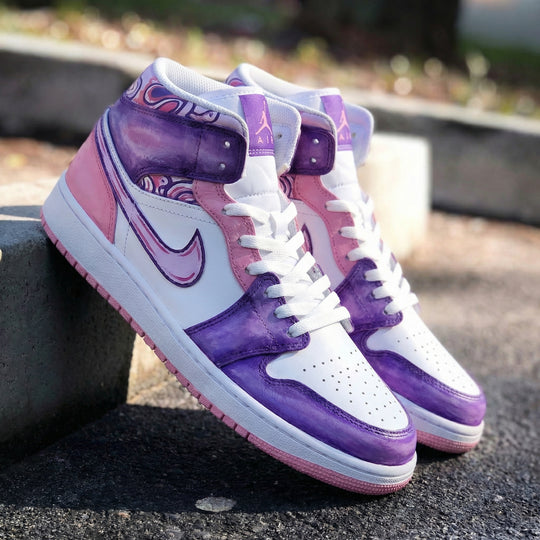 Custom Air Jordan 1 Purple Baby Pink Swirl Pattern