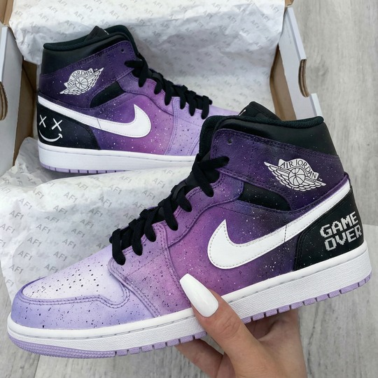 Custom Air Jordan 1 Purple Black Game Over Design