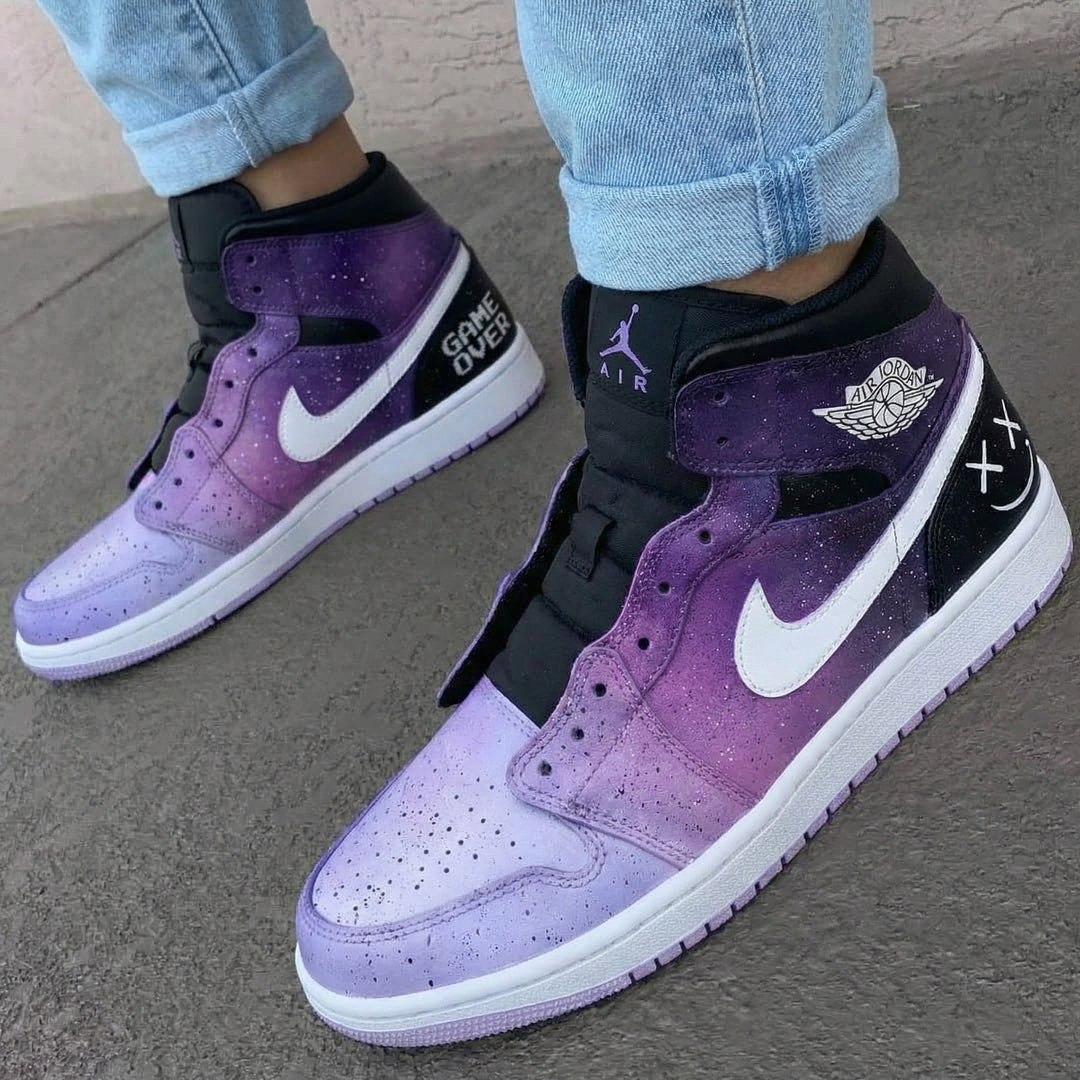 Custom Air Jordan 1 Purple Black Game Over Design