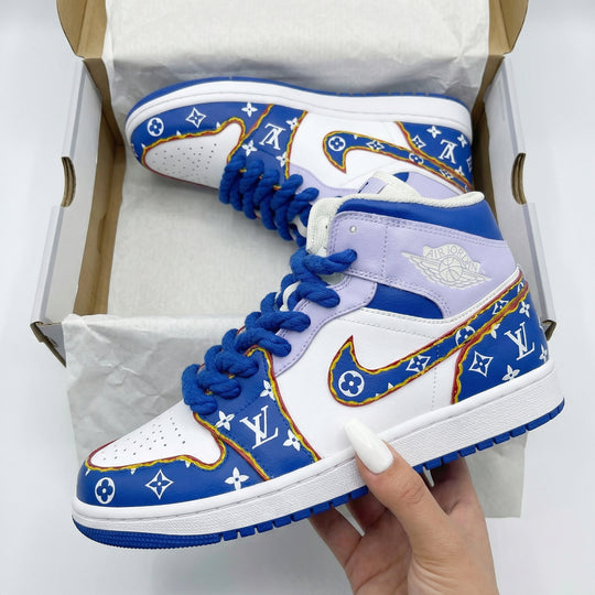 Custom Air Jordan 1 Purple Blue LV Pattern