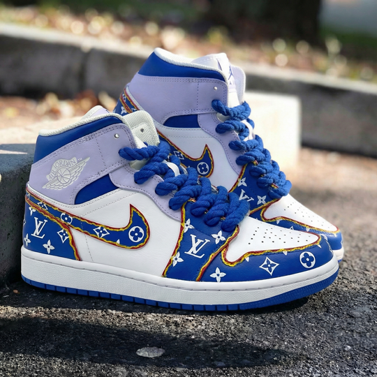 Custom Air Jordan 1 Purple Blue LV Pattern