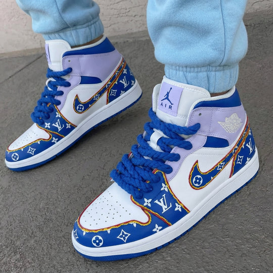 Custom Air Jordan 1 Purple Blue LV Pattern