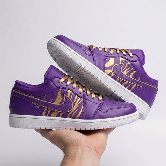 Custom Air Jordan 1 Purple Gold Tiger Stripes