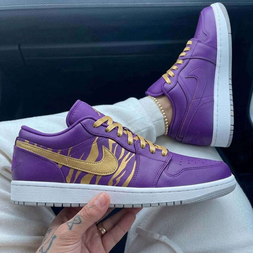 Custom Air Jordan 1 Purple Gold Tiger Stripes