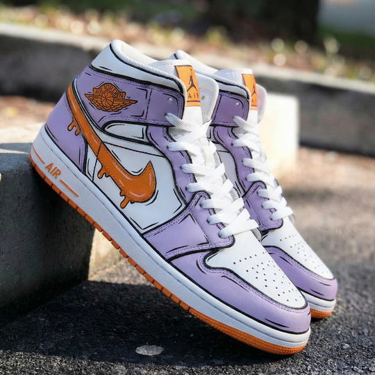 Custom Air Jordan 1 Purple Orange Cartoon - style Design