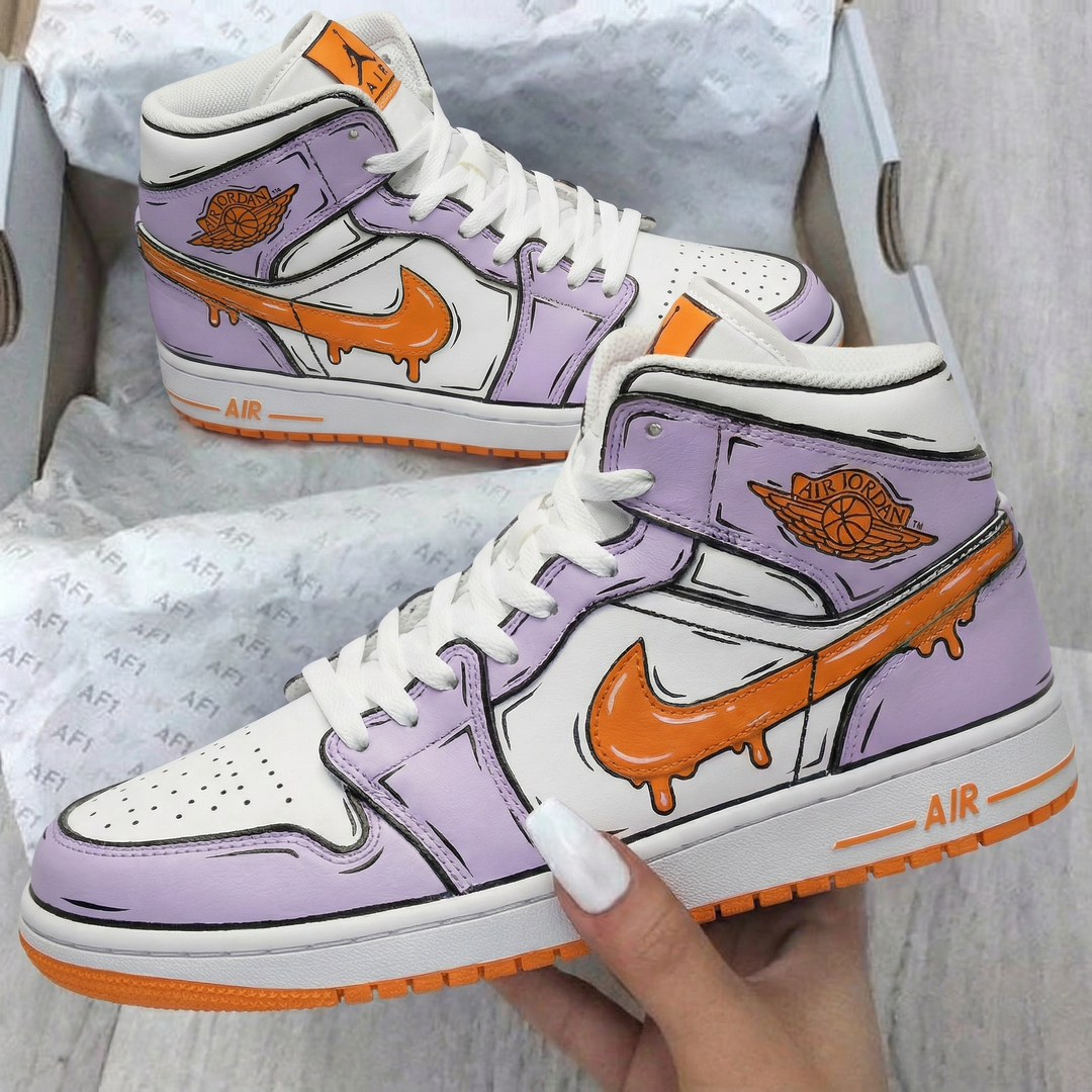 Custom Air Jordan 1 Purple Orange Cartoon - style Design