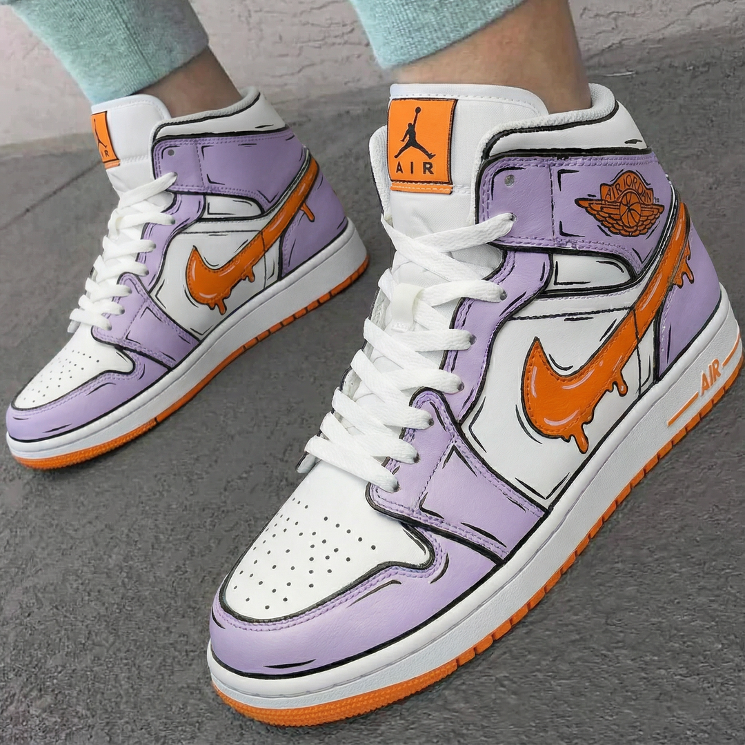 Custom Air Jordan 1 Purple Orange Cartoon - style Design