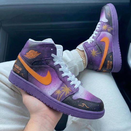 Custom Air Jordan 1 Purple Orange Palm Tree Design